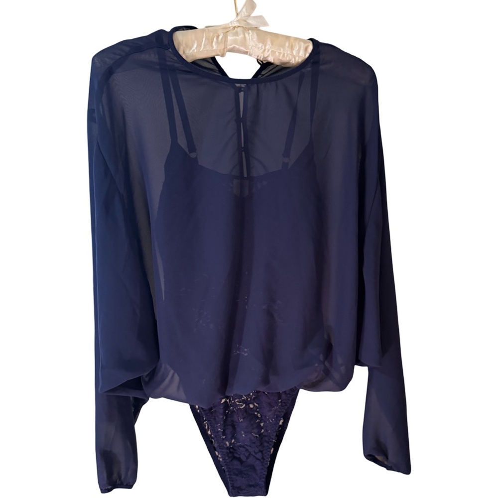 Navy Blue Sheer Bodysuit
